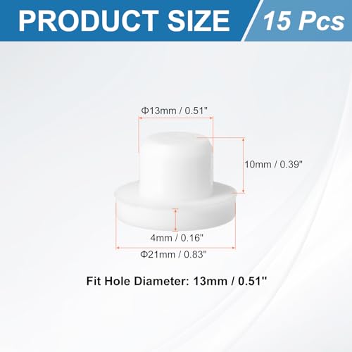 Image of uxcell 15Pcs Silicone Hole Plug, Waterproof Solid T-Shaped Rubber Stoppers Bottle Seal Tube Pipe Plug End Cap for 13mm /0.51 inch Hole for Bathtub Bottle, 0.39 inch Plug Height, White