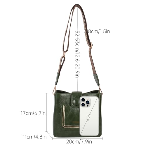 Image of Women Vintage Crossbody Shoulder Bag Pu Leather Bucket Hobo Bag Multipockets Handbag Purse with Guitar Strap