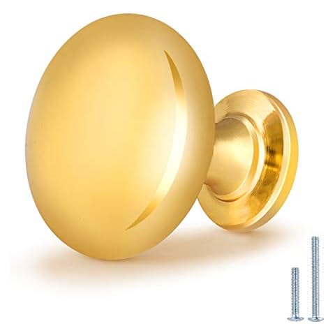 Goldentimehardware 12 Pack-Polished Brass Cabinet Knobs, Solid Round Knob for Drawers Dresser 1 1/5 Diameter Pull Handle Cover