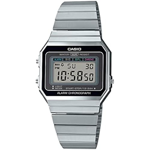 Casio A700W-1A Vintage Digital Watch for Men & Women, Ultra Slim Stainless Steel Bracelet, Retro Square Display, LED Backlight, Daily Alarm, Stopwatch, Water Resistant
