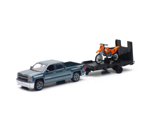 NewRay Toys Die Cast Chevy Silverado with Trailer and Dirt Bike
