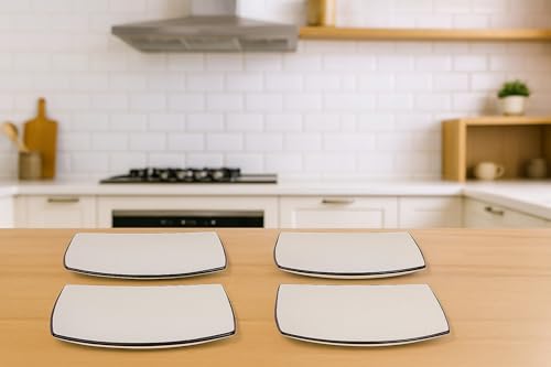Image of HS HINDUSTANI SAUDAGAR OFFWHITE Quarter Ceramic Plates Sets of 4 dinnerware Sets Plates for Dinner Pasta Lunch thali & Dinner Set Handcrafted Ideal Kitchen Design for Daily Use and Gifting.