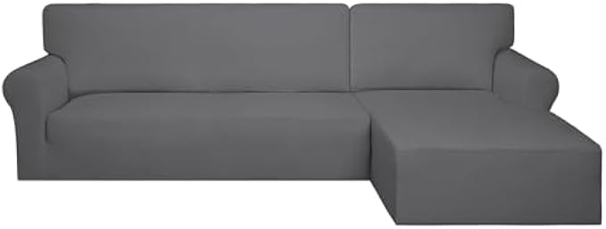 PureFit Super Stretch Sectional Couch Covers - 2 pcs Spandex Non Slip Sofa Covers with Elastic Bottom for L Shape Sectional Sofa Couch, Great for Kids & Pets (3 Seat Sofa + 2 Seat Chaise, Gray)
