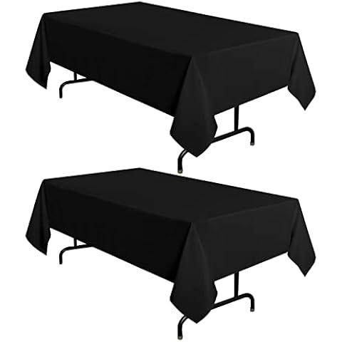 sancua 2 Pack Black Tablecloth 60 x 102 Inch, Rectangle 6 Feet Table Cloth - Stain and Wrinkle Resistant Washable Polyester Table Cover for Dining Table, Buffet Parties and Camping Cover
