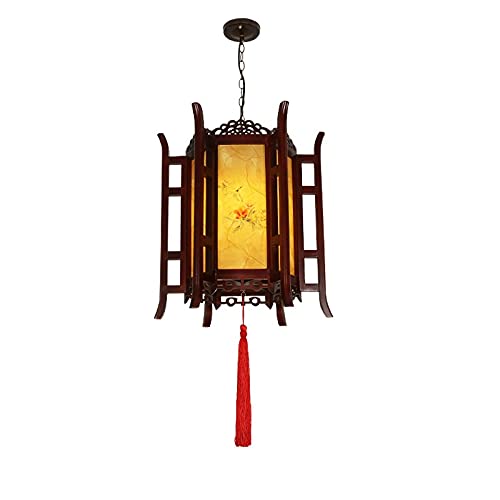Lanterne classique chic en bois antique et peau de mouton style chinois