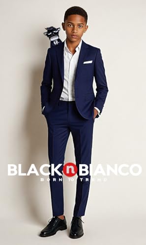 Black n Bianco Boys' First Class Slim Fit Suits Lightweight Style. Presented by Baby Muffin (14, Navy)