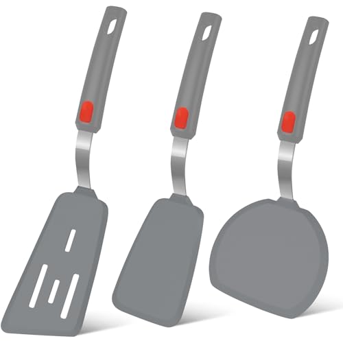 Image of Beijiyi Silicone Spatula Turner Set of 3, 600F Heat Resistant (Gray)