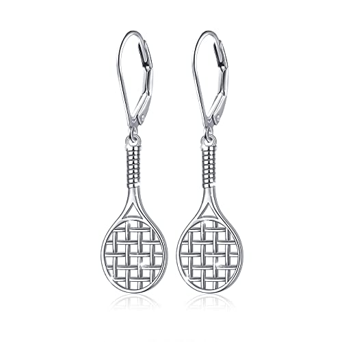 S925 Sterling Silver Jewelry Tennis Racket Sports Dangle Drop Earrings Gifts for Women Girls Tennis lover