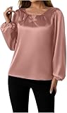 Women's Satin Silk Dressy Blouses Business Casual Long Sleeve Work Blouse Shirts Lightweight Elegant Tunic Tops (Pink,Small)