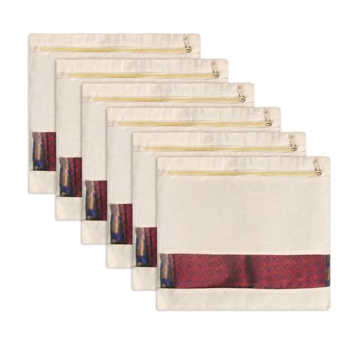 Image of Kmils Cotton Saree Cover Bags with Zipper, Saree Storage Organizer for Wardrobe, Dust Proof Garment Storage Covers for Sarees, Dresses & Ethnic Wear (16 X 14 Inches)(SAREE COVER PACK OF 6)