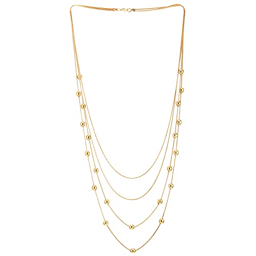 COOLSTEELANDBEYOND Statement Necklace Waterfall Multi-Strand Layered Long Chains with Ball Charm Pendant