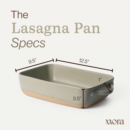 Image of Mora Ceramic Baking Dish with Handles For Casserole, Lasagna, Gratin, Broiling, Roasting, and Baking. Large 9x13 in Pan, Extra Deep - Porcelain Serving Bakeware from Oven to Table. Freezer Safe - Thyme