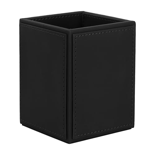 Image of V-CUBE DESIGNS Premium Vegan Leather Pen Holder for Desk & Study Table Accessory | Marker /Pencil Stand for Student | Stationery Organizer for Office Table & Home | 6mm Thickness with MDF Core |Black