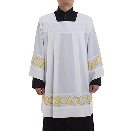 BLESSUME Katholische Plissee-Spitzen-Surplice Square Neck Surplice Liturgische Cotta Vestment (L) Weiß