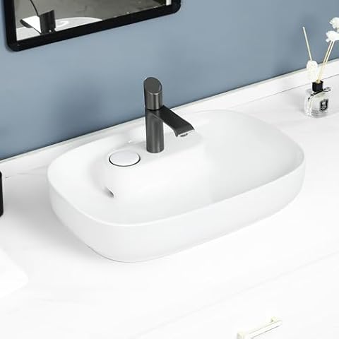 WerkWeit Vessel Sink - Rectangle Bathroom Sink, 23.6”x16.14”x4.5” White Above Counter Sink with Concealed Pop Up Drain, No Hands in Dirty Water, for Modern Bathroom Design Cover