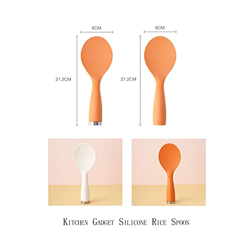 Kitchen Gadget Silicone Rice Spoon High Temperature Resistant Silicone Rice Spatula Spoon Paddle Scoop Cooking Vertical Non Stick (White +Orange) #TOP2