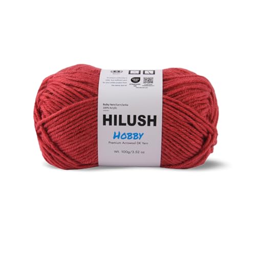 Image of HILUSH Hobby,Wool Yarn dk Acrylic Hand Knitting Yarn Ball (100g /1 Ball),Suitable for Craft amigurumi Shade 001 (Brick red)