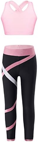 Huimingda Kid Girls 2 Piece Dance Outfits Sports Bra Crop Tank Top Athletic Leggings Set Gymnastics Tracksuit Pink 6 Years