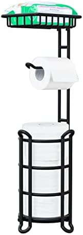TreeLen Toilet Paper Holder Stand Tissue Paper Roll Dispenser with Shelf for Bathroom Storage Holds Reserve Mega Rolls-Matte Black