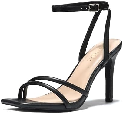 Women's Heels Strappy Ankle Strap High Heels 3.5 Inch Heeled Squa...
