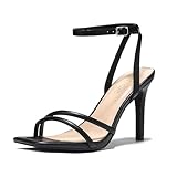 LULLASONG Black Heels Strappy Ankle Strap High Women's Heels 3.5 Inch Heeled Square Open Toe Sandals for Women