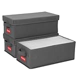 NUSWOR DVD Storage Box - Stackable DVD Case Holder Organizer, DVD Storage Solutions Pack of 3- Holds up to 75 DVDs - 15.75 x 8.1 x 6.1 inches - Grey