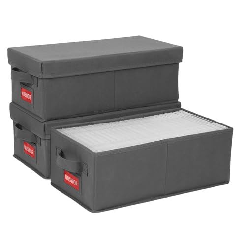NUSWOR DVD Storage Box - Stackable DVD Case Holder Organizer, DVD Storage Solutions Pack of 3- Holds up to 75 DVDs - 15.75 x 8.1 x 6.1 inches - Grey