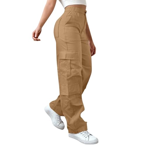 Cargo Trousers Women Navy Blue, Women's Cargo Trousers Elastic Waist Work Cotton Stretch Parachute Pants for Hiking Walking Gym Combat Streetwear Khaki Ladies Cargo Pants Cotton XL