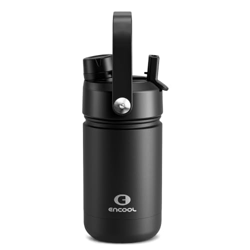 Image of Kids Insulated Water Bottle with Straw - 12oz Stainless Steel Water Bottle with Dual Spouts, Leak-Proof, BPA-Free, Double Wall Vacuum Keeps Cold for 24 Hours for Sports, Travel, School (Black Night)