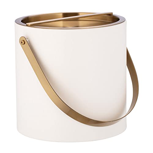 Kraftware SANTA BARBARA 3qt Ice Bucket with Brushed Gold Arch Handle & Bridge Cover: White by Kraftware - Image 2