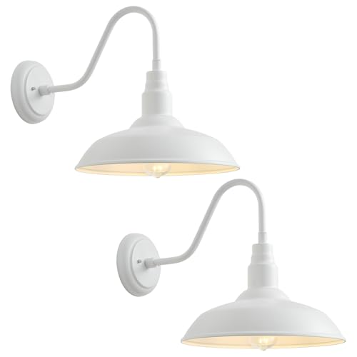 Image of 10 inch Outdoor Barn Lights for Farmhouse, Gooseneck Outdoor Light in Matte White, Farm Exterior Lighting Fixtures with Wall Mount, 2-Pack Outside Wall Sconce for Porch, Garage, Front Door