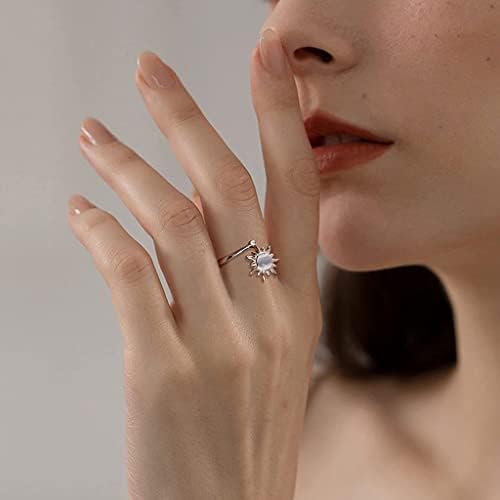 KALVICA 925 Sterling Silver Anxiety Ring for Women Spinner Fidget Rings for Anxiety Relief Stress Ring Moon Star Sunflower Opal Open Adjustable Ring Spinning Anti Anxiety Rotatable Ring