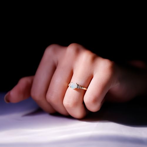 Certified Natural Opal 6 mm Round Engagement Ring, AAA Quality, Opal Diamond Solitaire Ring - Ready to Gift4