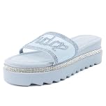 Juicy Couture Women's Platform Slide Sandals – Rhinestone Slip-On Wedge Slides with Cushioned Footbed and Non-Slip Sole for Casual or Dressy Wear, Light Blue, 4.5 UK