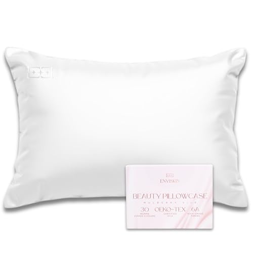 Image of 100% Mulberry Silk Pillowcase Infused with Silver Ions - Pure 30 Momme Grade 6A Fibers for Beautiful Skin and Hair - Cooling Pillow Case Protector with Zipper (Standard) White