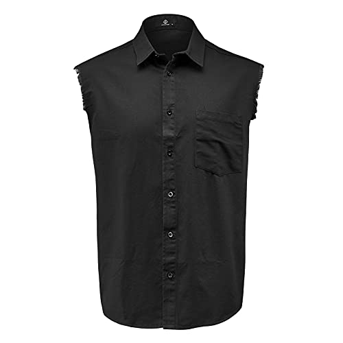 MCULIVOD Men's Sleeveless Denim Cotton Shirt Biker Vest Cowboy Button Down with Shirts Front Pocket