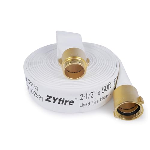 ZYfire Fire Hose - 2-1/2" ID x 50 FT Double Jacket TPU Firefighter Hose with M x F NST/NH Brass Couplings 1200 PSI Burst Pressure Lightweight for Firefighting & Residential Use by ZYfire - Used condition - US$91.19
