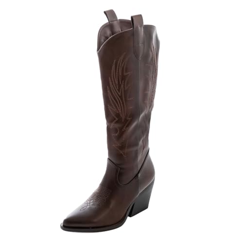 Toocool Botas Mujer Texani Cowboy Western Camperos Zapatos Punta GA021, marrón, 41 EU