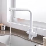 Miscelatore 3 Vie Cucina Bianco Rubinetto a Tre Vie per Lavello Cucina a Doppia Leva 3 in 1 Miscelatore Cucina per Acqua Potabile
