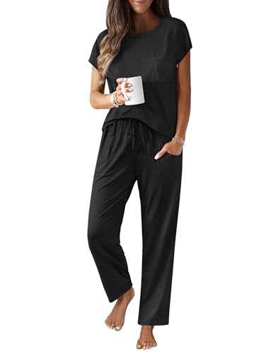 Ekouaer Womens Pajama Sets Cap Sleeve Sleepwear Tops and Long Pants Comfy Pjs 2 Piece Lounge Set with Pockets S-XXL