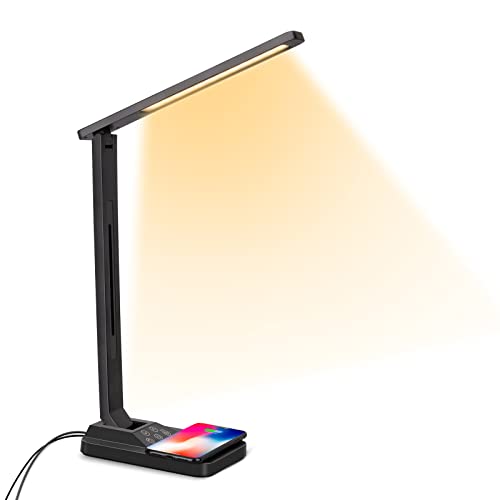 Colorsmoon LED Desk Lamp with Wireless Charger & USB Charging Port, Dimmable Table lamp with 5 Lighting Modes & 7 Brightness Levels, Perfect for Home Office, Reading, Working, Study Cover
