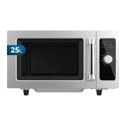 Cecotec Microonde Professionale Senza Piatto 25L FlatPro 2500. 1000W, Magnetron, Controllo Meccanico, Timer 60min, Scongelamento Cottura Rapida, Avviso Sonoro, per uso intensivo e risultati uniformi