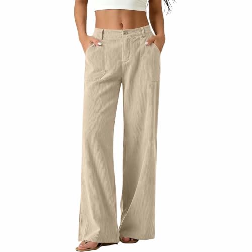 Corduroy Pants Women Straight Leg High Waisted Pull On Pants With Pockets - image 2