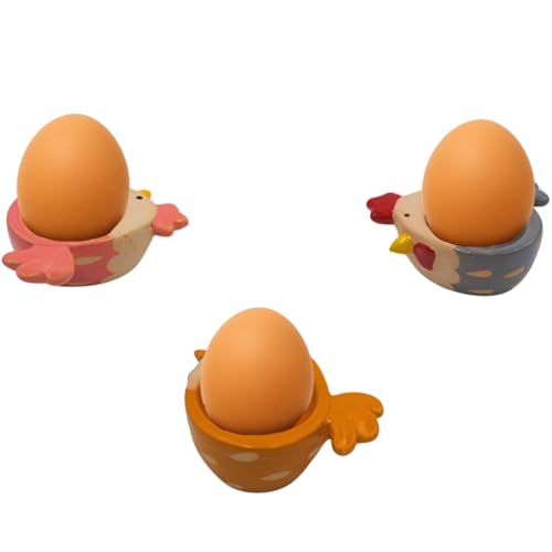 3er Set Eierbecher Hühner, Eihalter, Eideko, Frühstücks - Eierbecher, Huhn - Eierbecher,Eierbecherset, Eihalter 3 - teilig aus Steingut in gelb/rosa/grau L/B/H 7 x 3 x 8 cm Lieferumfang 3 Stück. – Bild 5