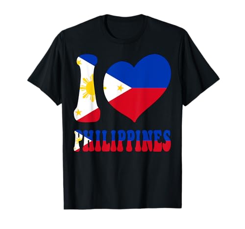 Grafica a forma di cuore con bandiera dei Filippini con scritta "I Love Philippine" Maglietta