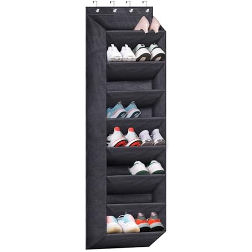 SLEEPING LAMB Over The Door Shoe Organizer for Closet with Large Deep Pockets, Narrow Shoe Rack for Door Hanging Boots Storage, Black