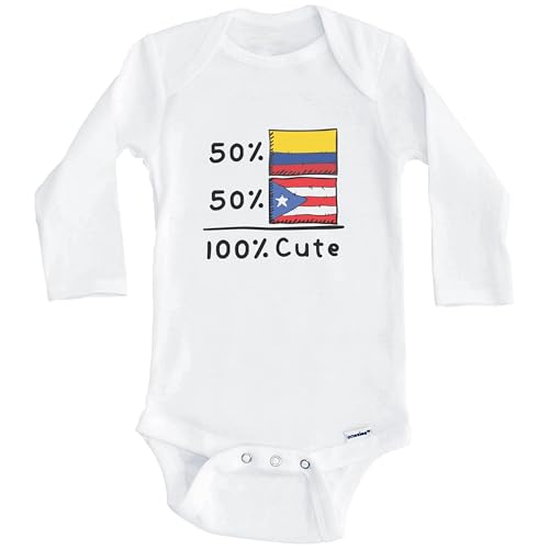 50% Colombian Plus 50% Puerto Rican Equals 100% Cute Colombia Puerto Rico Flags Baby Bodysuit (Long Sleeve)
