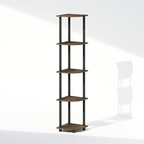 Image of Furinno Turn-N-Tube Storage Shelves, 5-Tier Book Shelf, Corner Shelf, Toolless Open Shelves, for Organization and Storage, Living Room, Home Office, Hallway, Bedroom, Columbia Walnut