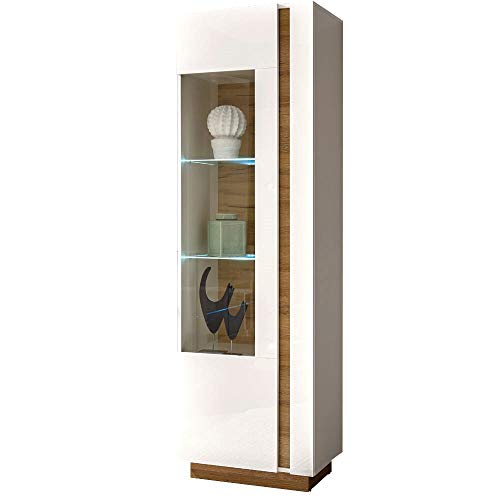 Lomadox Wohnwand mit 2 Vitrinenschränken in weiß Glanz und Grandson Oak Eiche Nb. – Bild 6