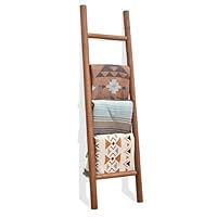FUIN 5 Ft Wood Decorative Wall Leaning Blanket Ladders Bathroom Storage Quilt Towel Display Rack Shelf Holder Rustic Farmhouse